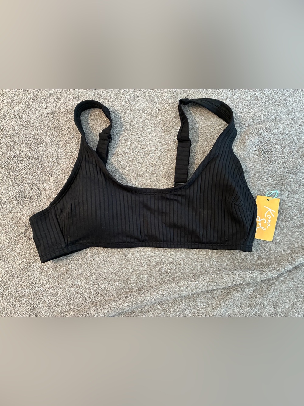 Kona Sol Black Ribbed Bikini Top